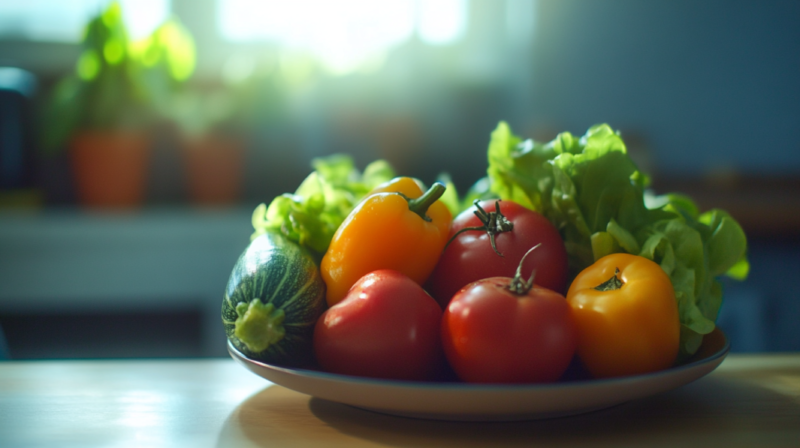 A Plate Filled with Fresh Vegetables, Including Tomatoes, Bell Peppers, and Zucchini, Symbolizing the Importance of A Balanced Diet in Managing Hernias