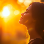 A Woman Enjoys the Sunlight, Looking Relaxed and Content for Her Mental Well-Being