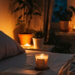 Cozy bedroom with candles and plants